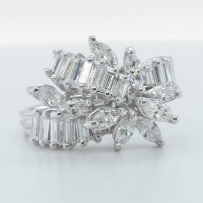 14k White Gold Marquise & Straight Baguette Diamond Cocktail Ring 1.20ctw Size 5