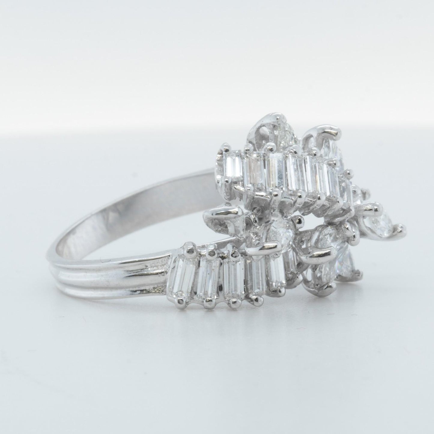 14k White Gold Marquise & Straight Baguette Diamond Cocktail Ring 1.20ctw Size 5