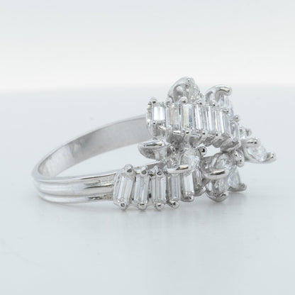 14k White Gold Marquise & Straight Baguette Diamond Cocktail Ring 1.20ctw Size 5