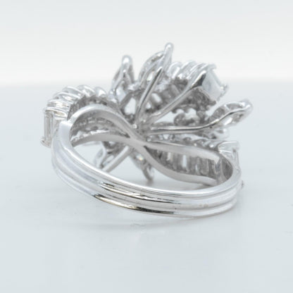14k White Gold Marquise & Straight Baguette Diamond Cocktail Ring 1.20ctw Size 5