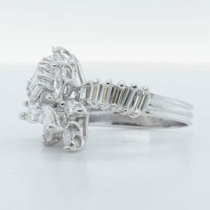 14k White Gold Marquise & Straight Baguette Diamond Cocktail Ring 1.20ctw Size 5