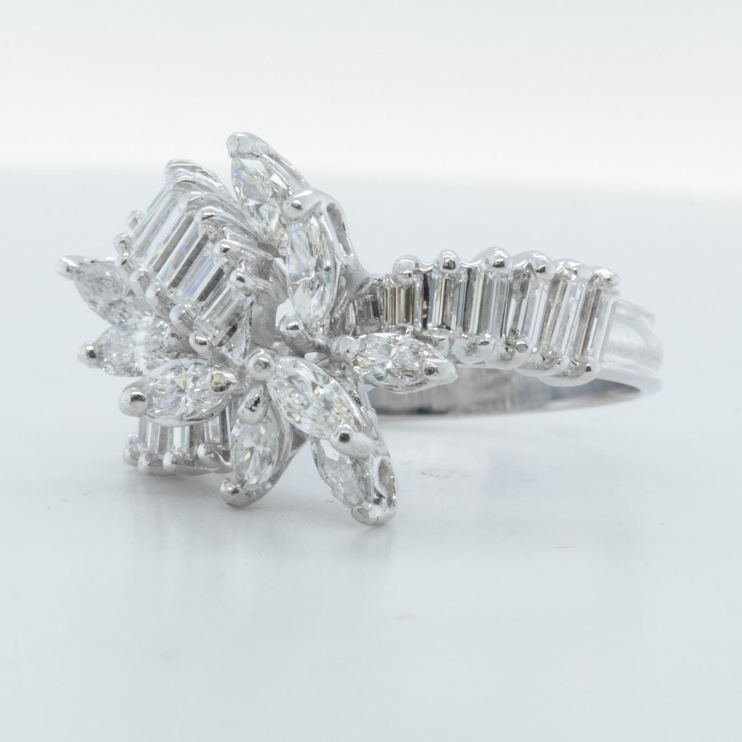 14k White Gold Marquise & Straight Baguette Diamond Cocktail Ring 1.20ctw Size 5