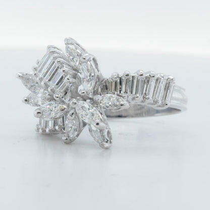 14k White Gold Marquise & Straight Baguette Diamond Cocktail Ring 1.20ctw Size 5