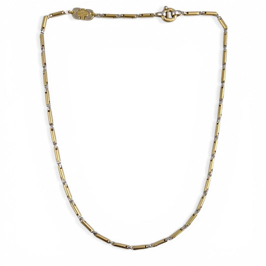 Baraka 18k Yellow & White Gold Bar Link Two Color Chain Necklace 22" 36.1g