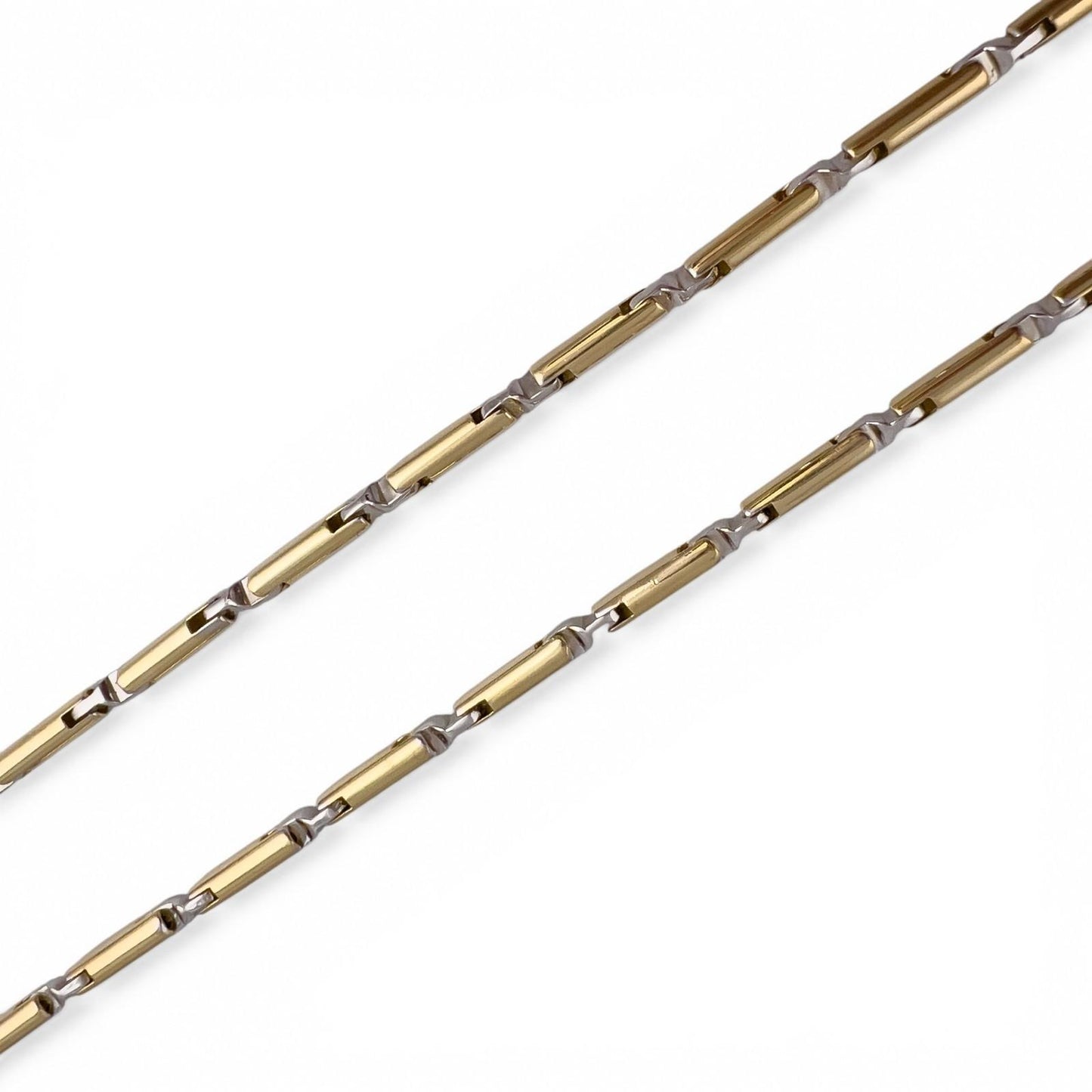 Baraka 18k Yellow & White Gold Bar Link Two Color Chain Necklace 22" 36.1g