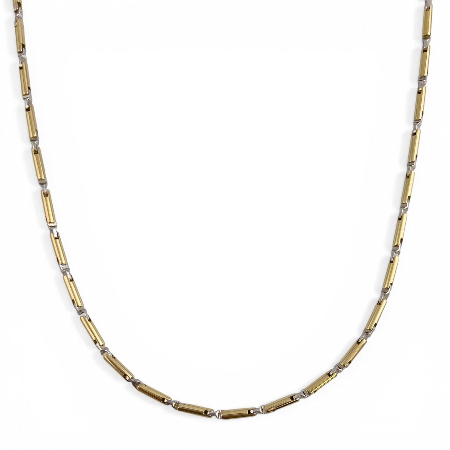 Baraka 18k Yellow & White Gold Bar Link Two Color Chain Necklace 22" 36.1g