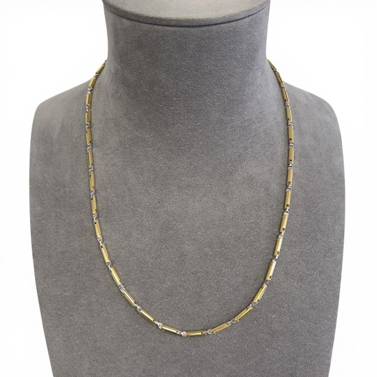 Baraka 18k Yellow & White Gold Bar Link Two Color Chain Necklace 22" 36.1g