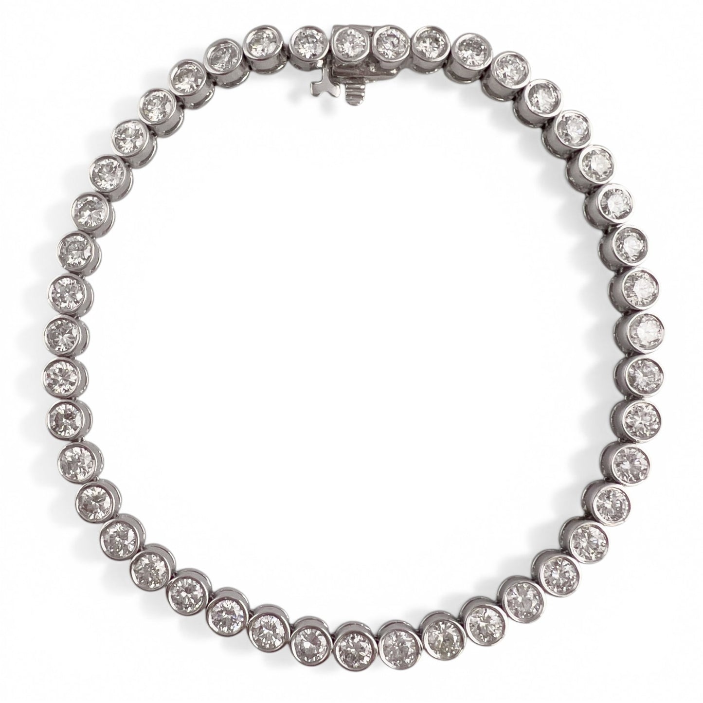 14k White Gold G-H SI Diamond 44 Stone Bezel Set Tennis Bracelet 5.04ctw 7.00"