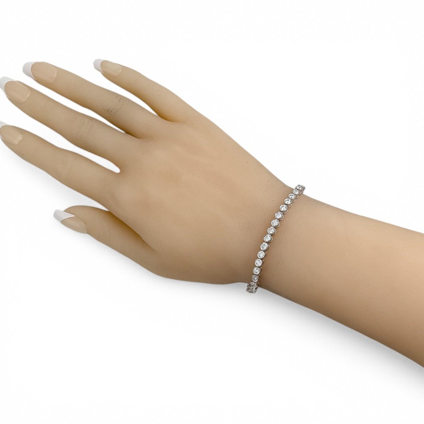 14k White Gold G-H SI Diamond 44 Stone Bezel Set Tennis Bracelet 5.04ctw 7.00"