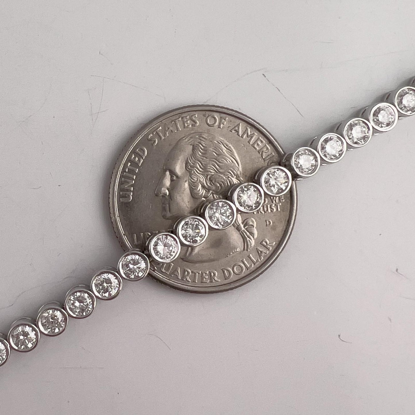 14k White Gold G-H SI Diamond 44 Stone Bezel Set Tennis Bracelet 5.04ctw 7.00"