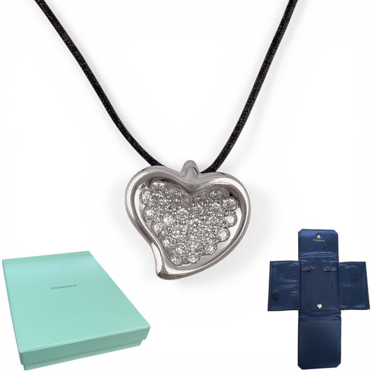 Tiffany & Co. Elsa Peretti Full Heart Platinum Pave Diamond Pendant 0.35ctw 16"