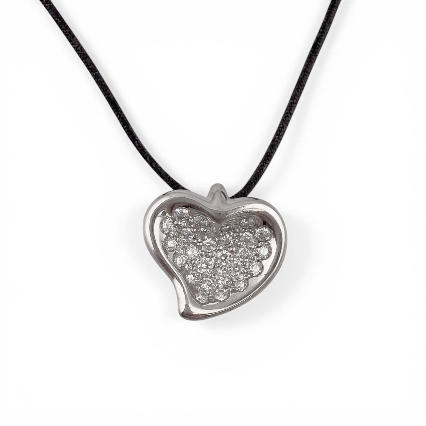 Tiffany & Co. Elsa Peretti Full Heart Platinum Pave Diamond Pendant 0.35ctw 16"