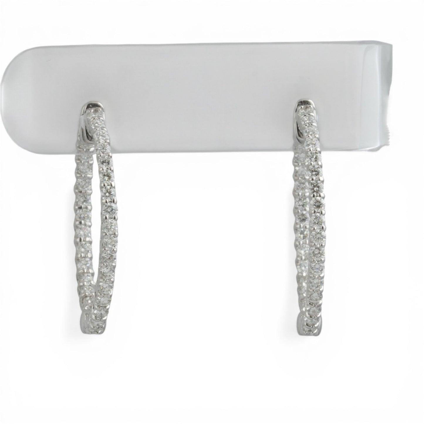 14k White Gold Diamond In & Out Hoop 1.3" Earrings 2.09ctw H VS - Snap Closure
