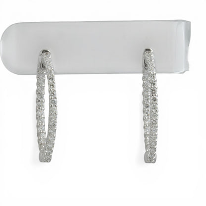 14k White Gold Diamond In & Out Hoop 1.3" Earrings 2.09ctw H VS - Snap Closure