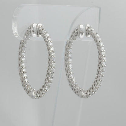 14k White Gold Diamond In & Out Hoop 1.3" Earrings 2.09ctw H VS - Snap Closure
