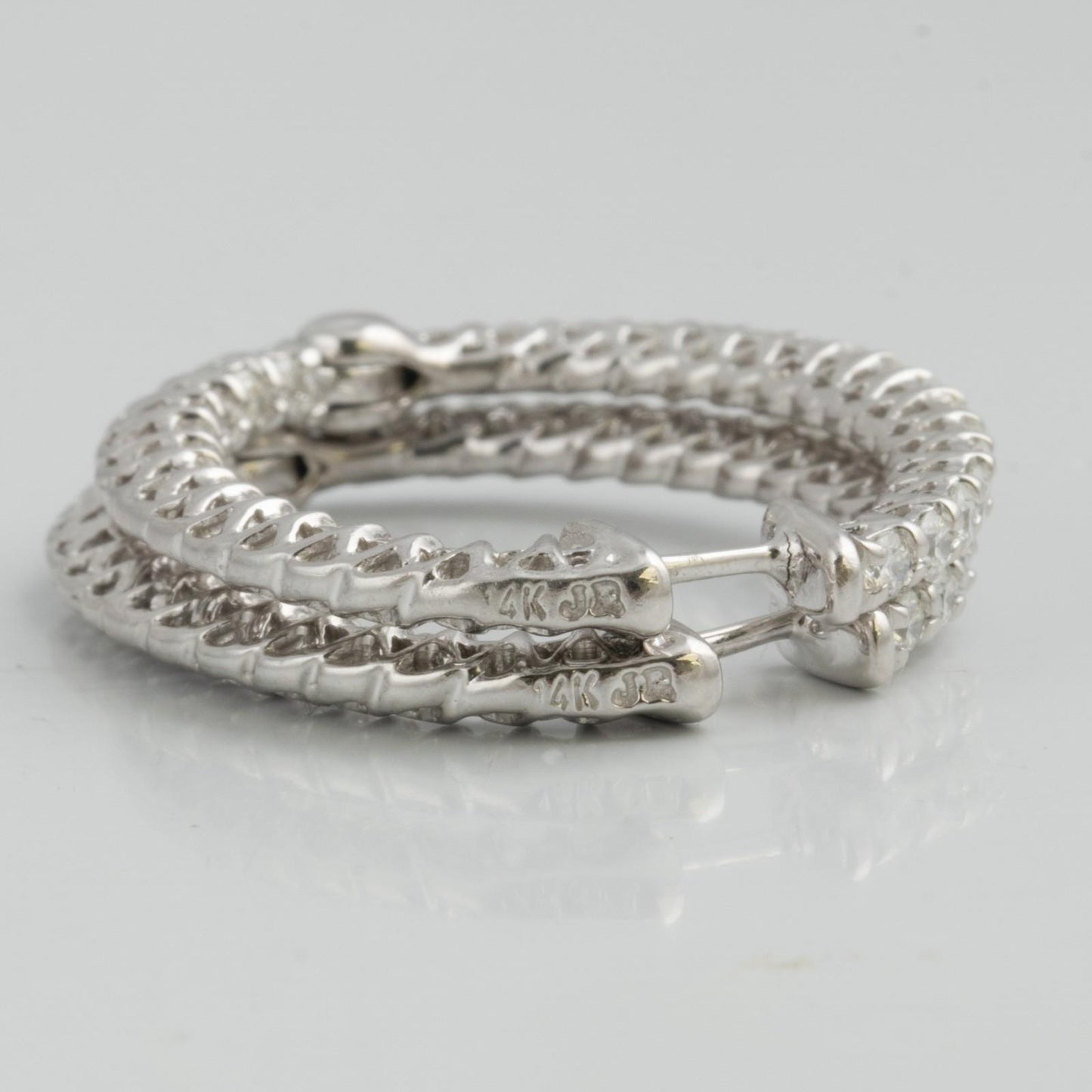 14k White Gold Diamond In & Out Hoop 1.3" Earrings 2.09ctw H VS - Snap Closure