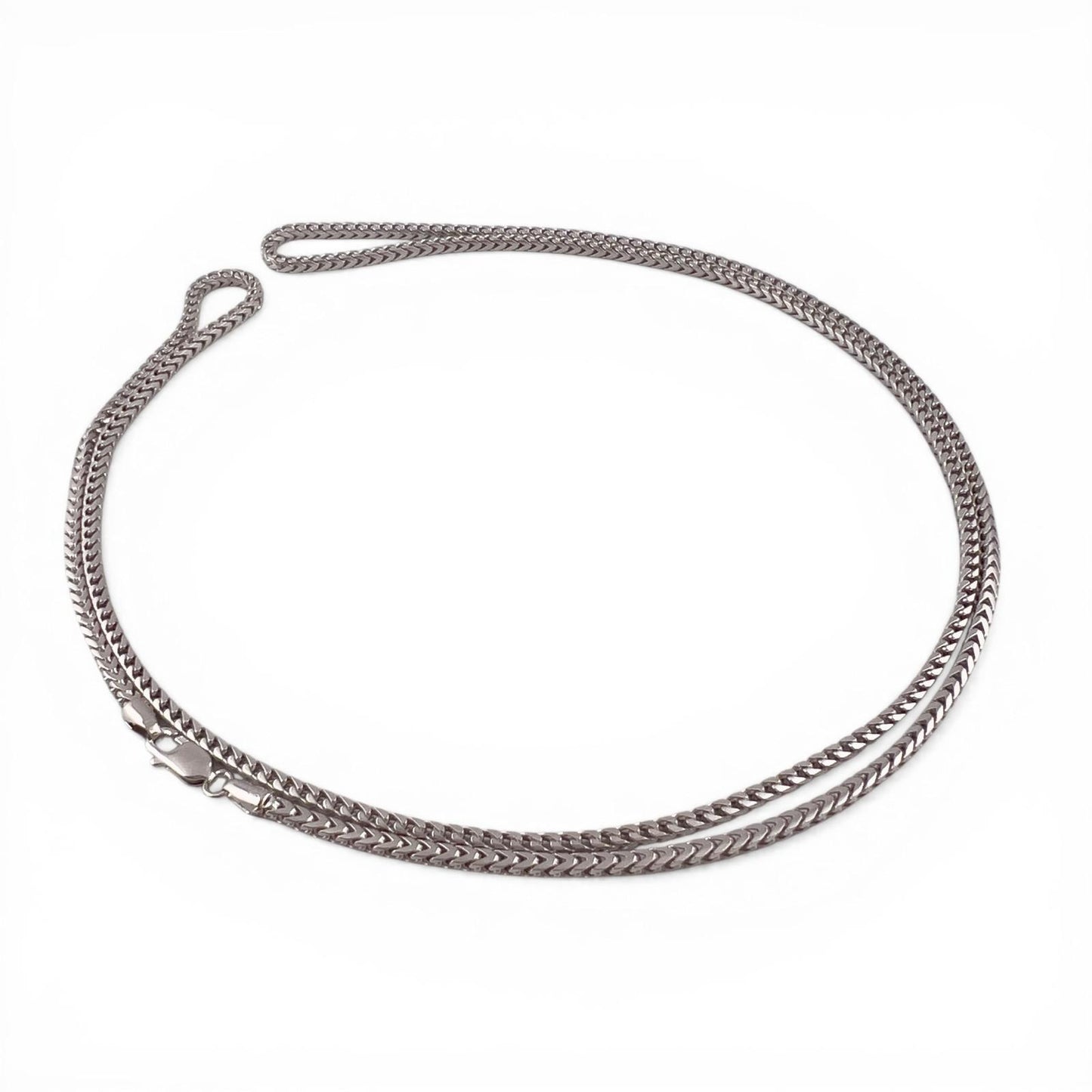 14k White Gold Franco Link 2.25mm Boxy Cuban Chain Necklace 29.5" 24.1g
