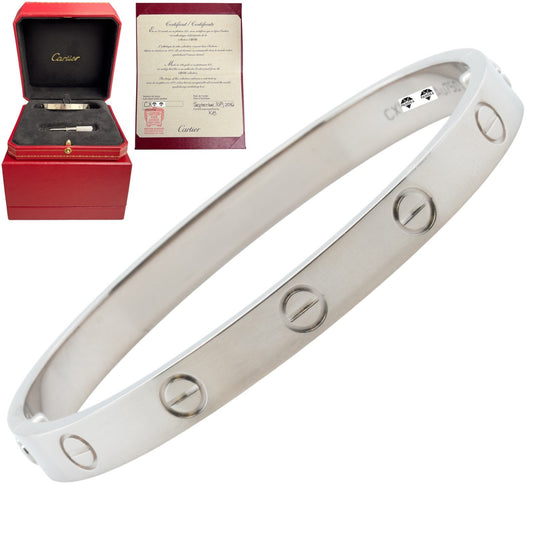 Cartier Love Classic 18k White Gold Bracelet Size 16 RECEIPT BOX & CERT 2016