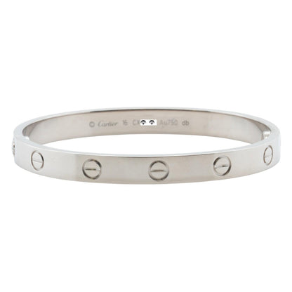 Cartier Love Classic 18k White Gold Bracelet Size 16 RECEIPT BOX & CERT 2016
