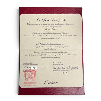 Cartier Love Classic 18k White Gold Bracelet Size 16 RECEIPT BOX & CERT 2016
