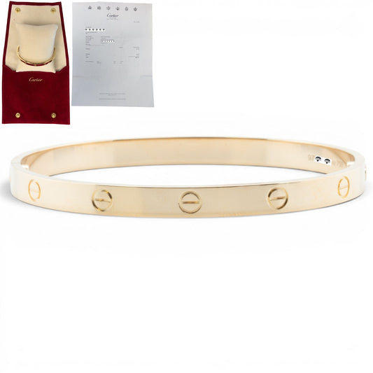 Cartier LOVE 18k Yellow Gold Bangle Bracelet Size 20 POUCH & SERVICE RECIEPT