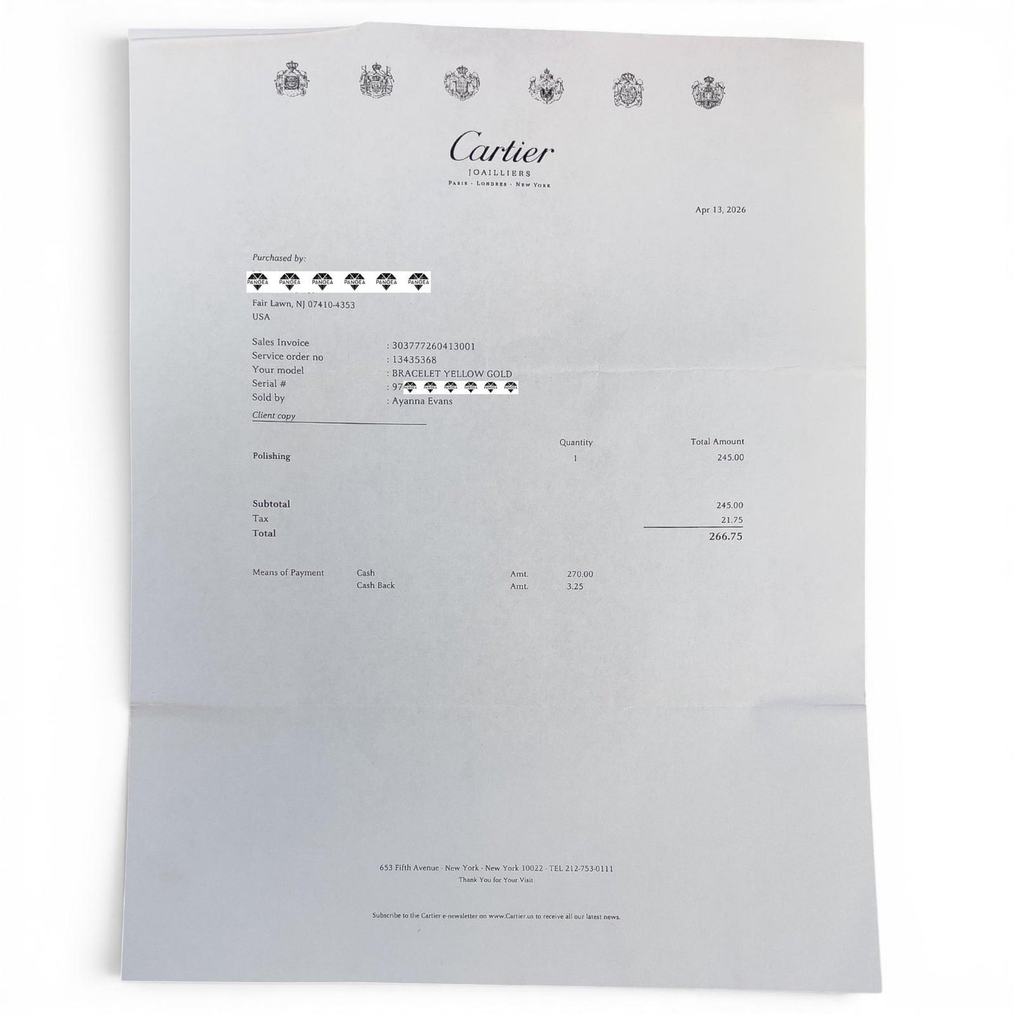 Cartier LOVE 18k Yellow Gold Bangle Bracelet Size 20 POUCH & SERVICE RECIEPT