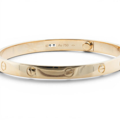 Cartier LOVE 18k Yellow Gold Bangle Bracelet Size 20 POUCH & SERVICE RECIEPT