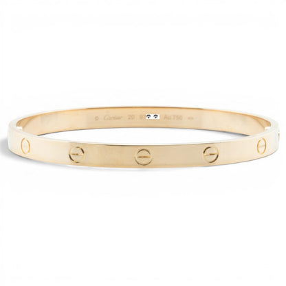 Cartier LOVE 18k Yellow Gold Bangle Bracelet Size 20 POUCH & SERVICE RECIEPT
