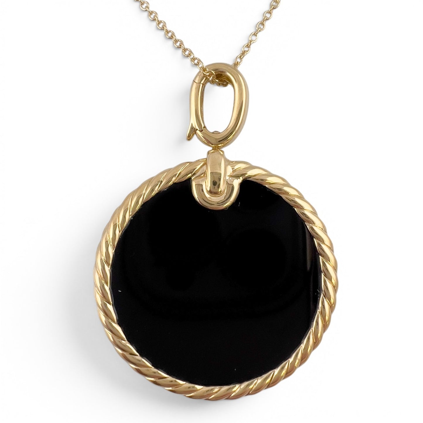 David Yurman Elements Reversible Onyx MOP 18k Gold 28mm Amulet Necklace 18"