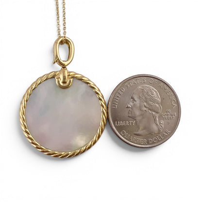 David Yurman Elements Reversible Onyx MOP 18k Gold 28mm Amulet Necklace 18"