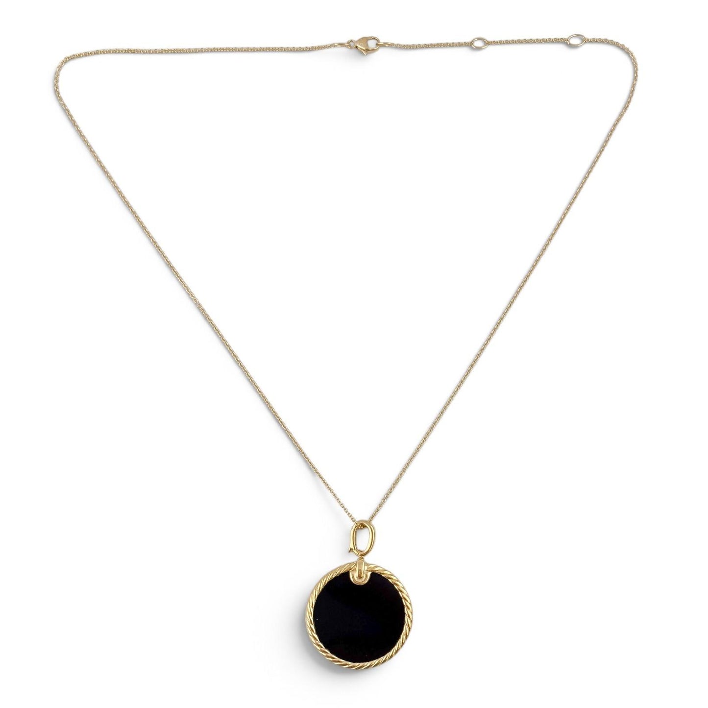 David Yurman Elements Reversible Onyx MOP 18k Gold 28mm Amulet Necklace 18"