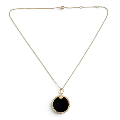 David Yurman Elements Reversible Onyx MOP 18k Gold 28mm Amulet Necklace 18"