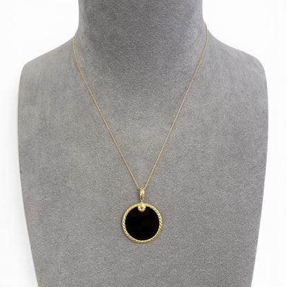 David Yurman Elements Reversible Onyx MOP 18k Gold 28mm Amulet Necklace 18"