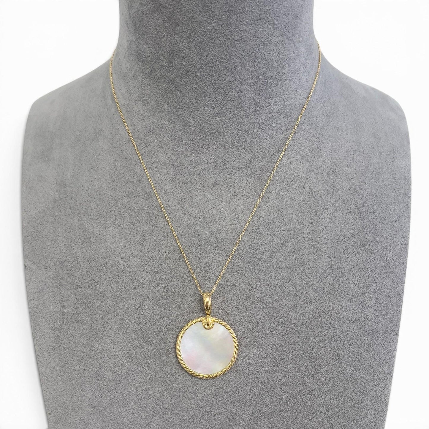 David Yurman Elements Reversible Onyx MOP 18k Gold 28mm Amulet Necklace 18"