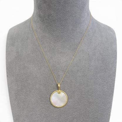 David Yurman Elements Reversible Onyx MOP 18k Gold 28mm Amulet Necklace 18"