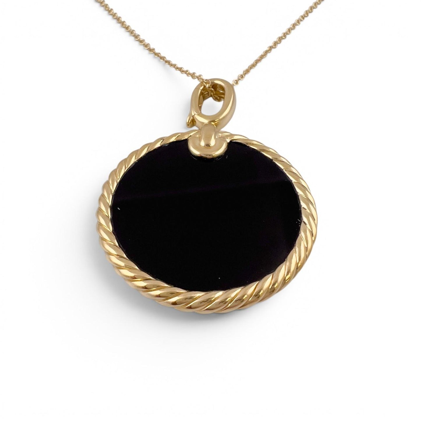 David Yurman Elements Reversible Onyx MOP 18k Gold 28mm Amulet Necklace 18"