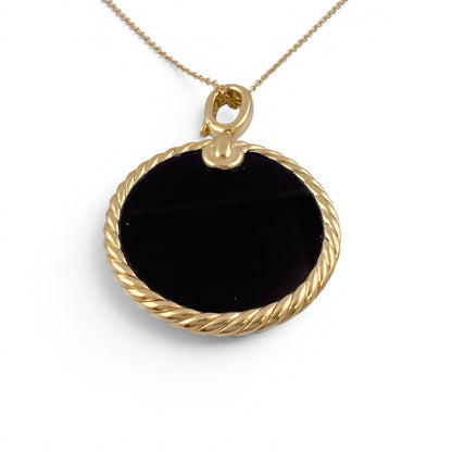 David Yurman Elements Reversible Onyx MOP 18k Gold 28mm Amulet Necklace 18"