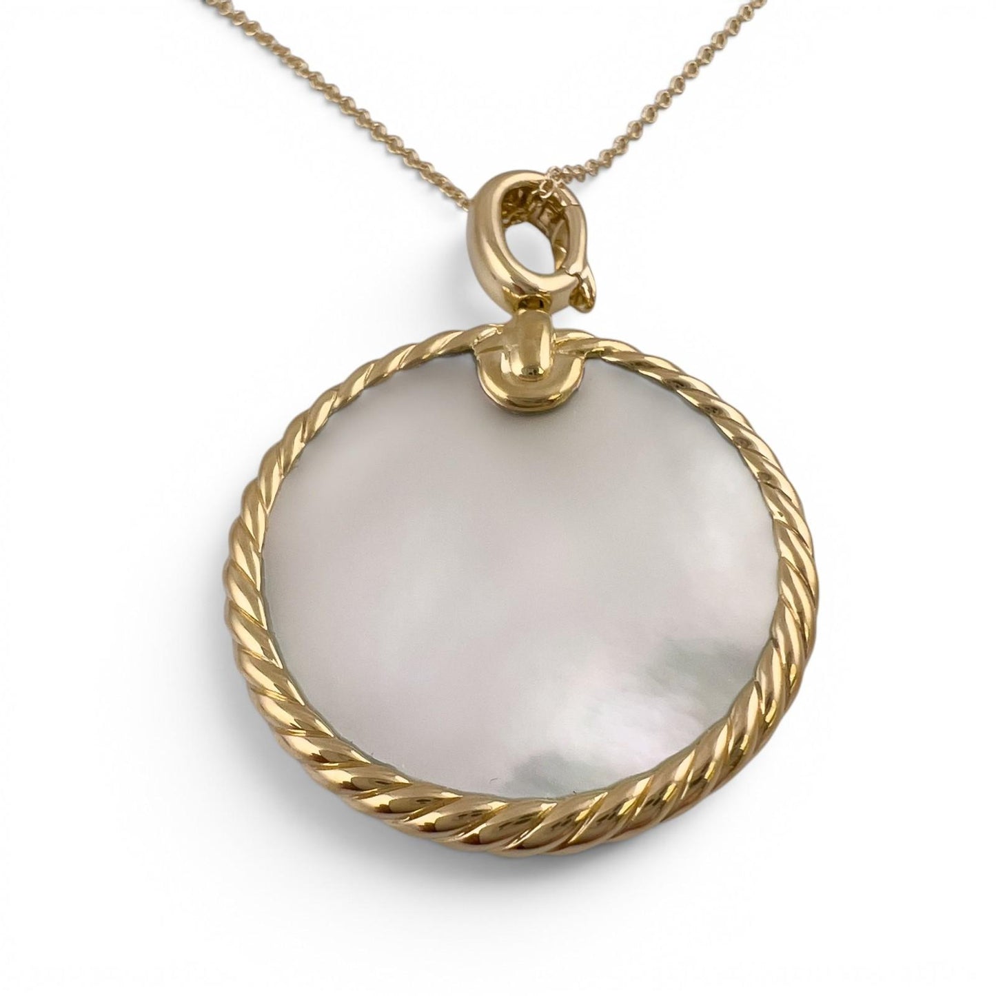 David Yurman Elements Reversible Onyx MOP 18k Gold 28mm Amulet Necklace 18"