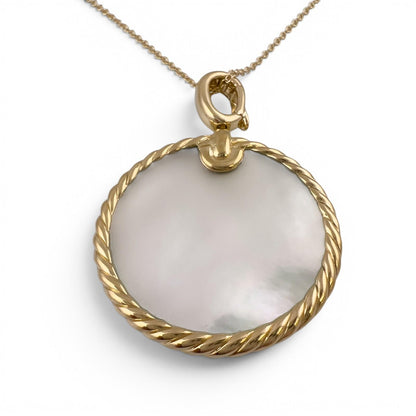 David Yurman Elements Reversible Onyx MOP 18k Gold 28mm Amulet Necklace 18"