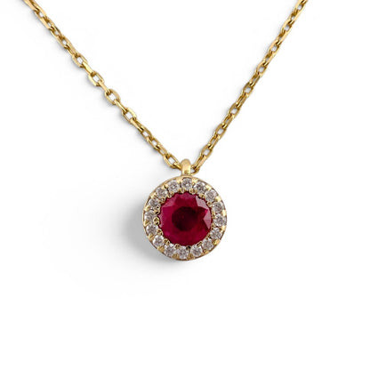 18k Yellow Gold 0.56ctw Ruby Diamond Halo Necklace & Earrings Set 0.15ctw F-G SI