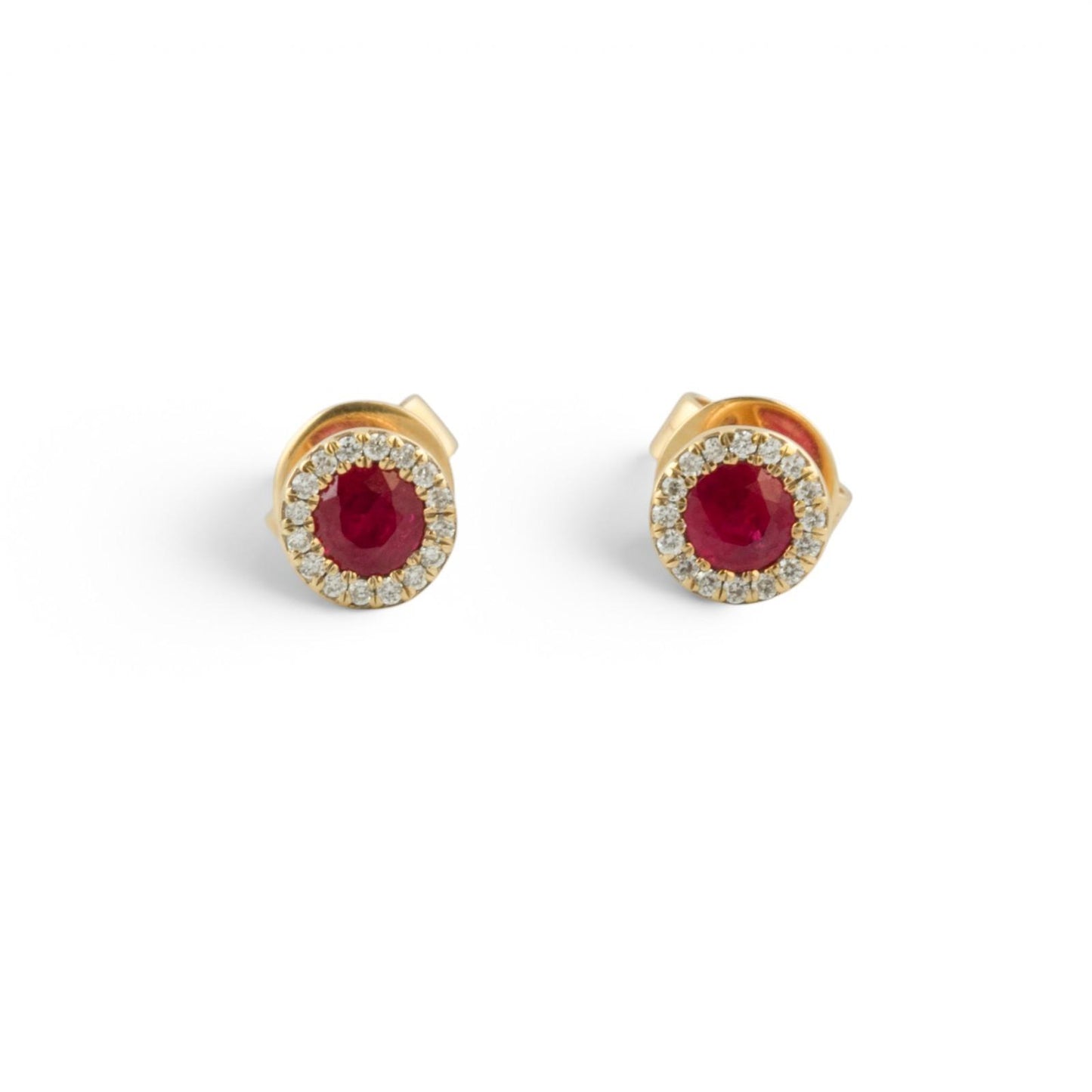 18k Yellow Gold 0.56ctw Ruby Diamond Halo Necklace & Earrings Set 0.15ctw F-G SI