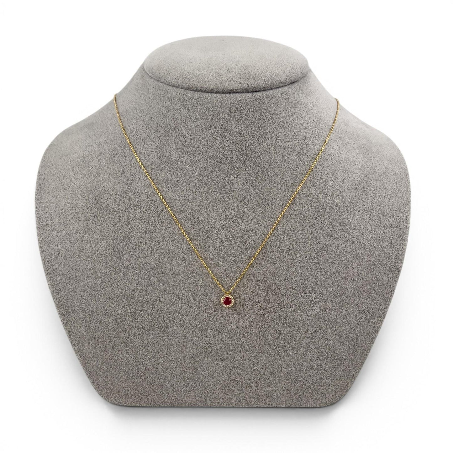 18k Yellow Gold 0.56ctw Ruby Diamond Halo Necklace & Earrings Set 0.15ctw F-G SI
