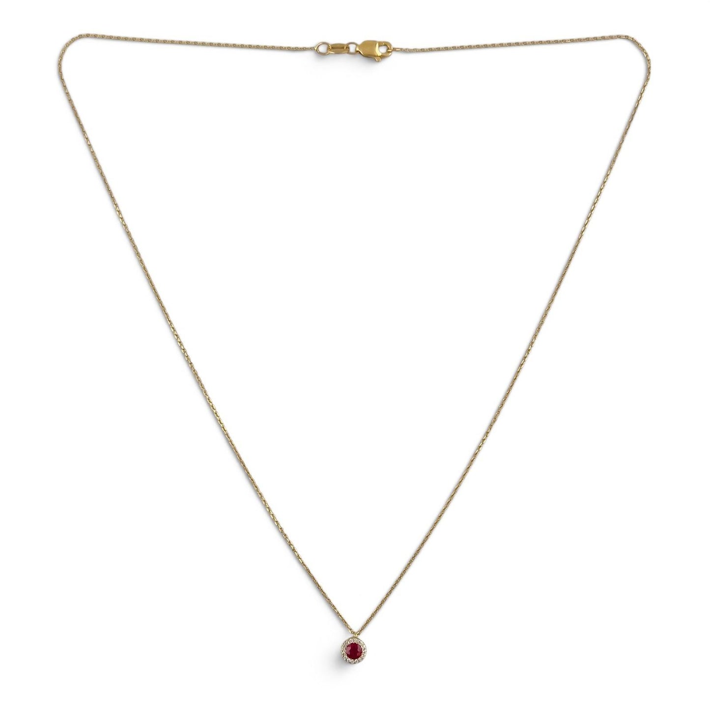 18k Yellow Gold 0.56ctw Ruby Diamond Halo Necklace & Earrings Set 0.15ctw F-G SI