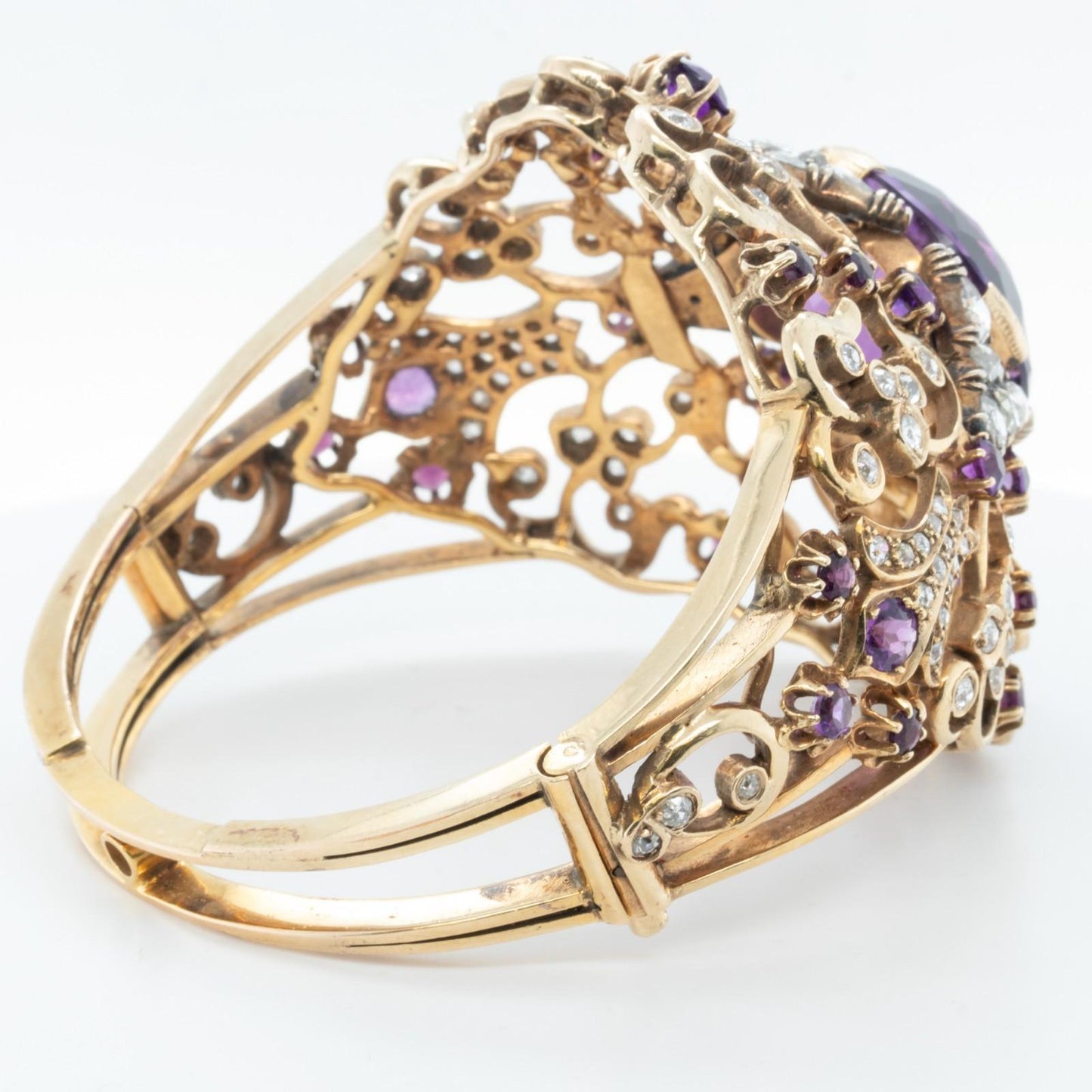 Antique Victorian Ornate Diamond & Gem 14k Yellow Gold Hinged Bracelet Size 6.5"