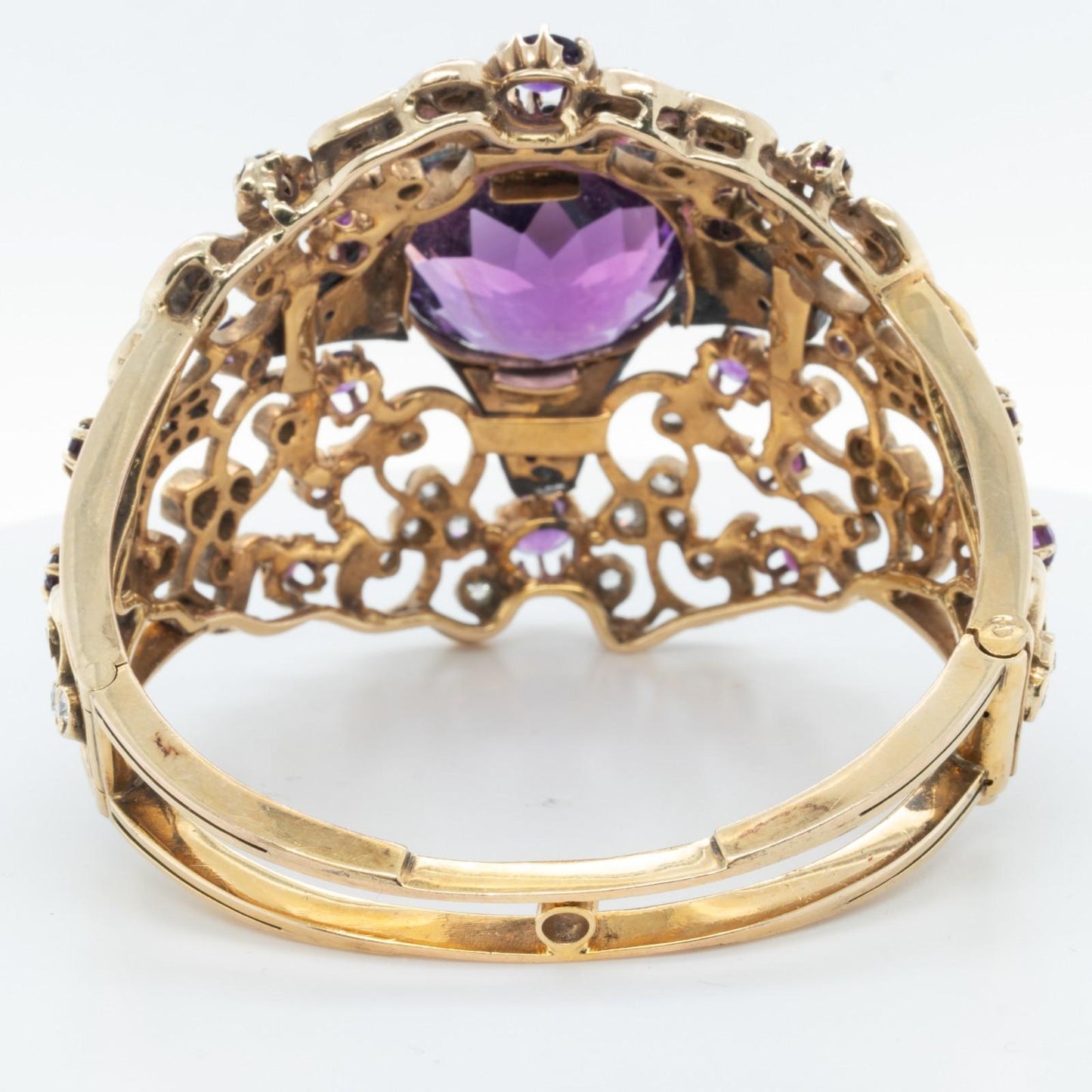 Antique Victorian Ornate Diamond & Gem 14k Yellow Gold Hinged Bracelet Size 6.5"