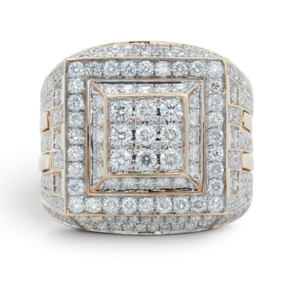 Men's 14k Yellow Gold Diamond Square Signet / Pinky Ring 6.87ctw H-I SI Size 7