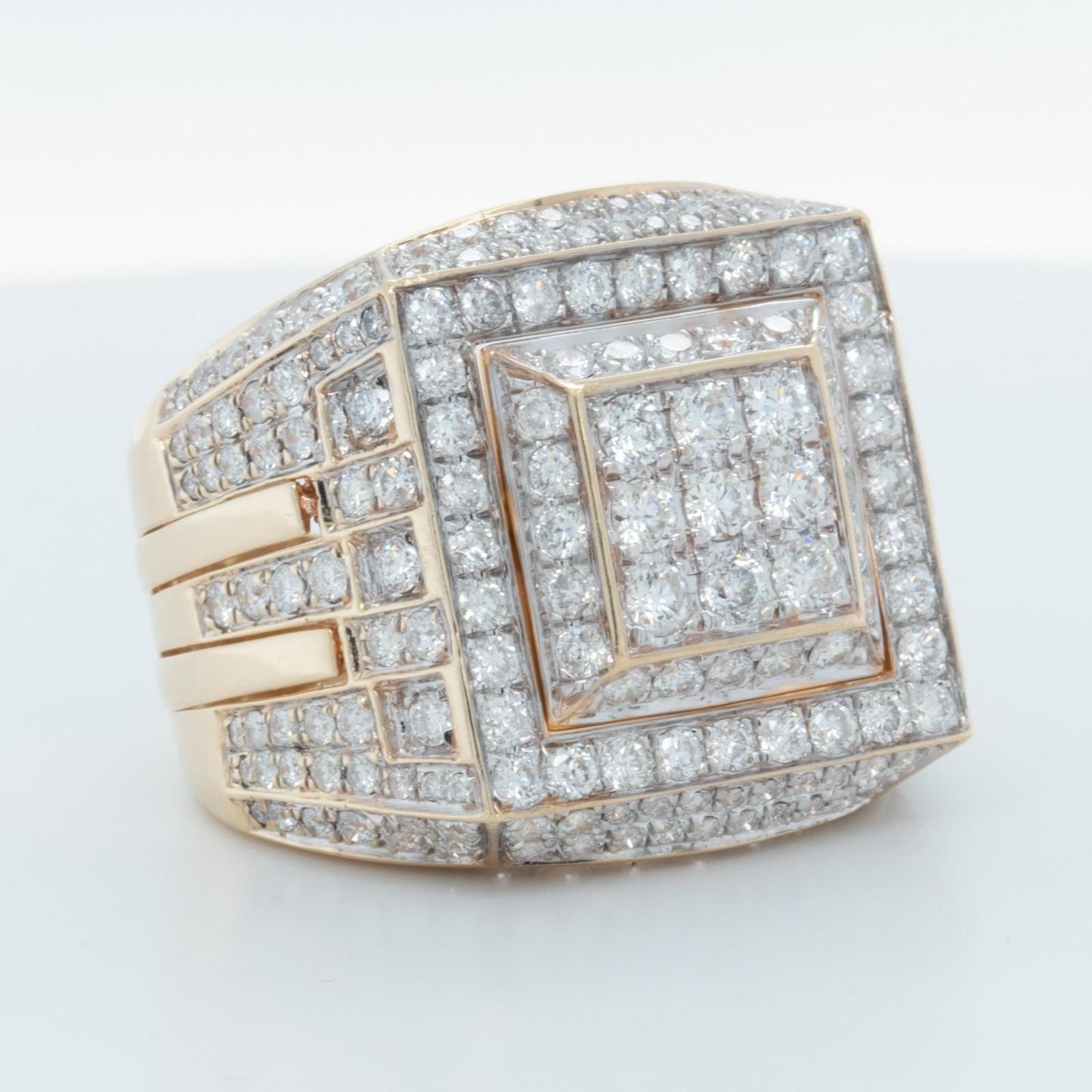 Men's 14k Yellow Gold Diamond Square Signet / Pinky Ring 6.87ctw H-I SI Size 7