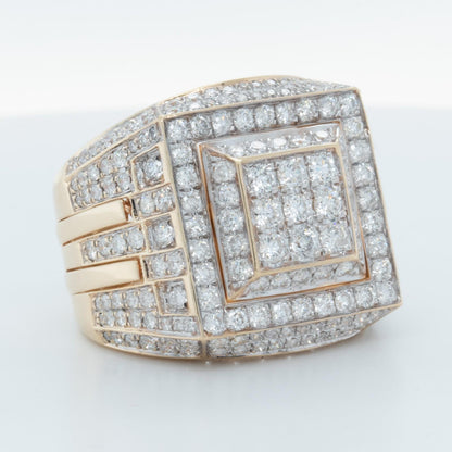 Men's 14k Yellow Gold Diamond Square Signet / Pinky Ring 6.87ctw H-I SI Size 7