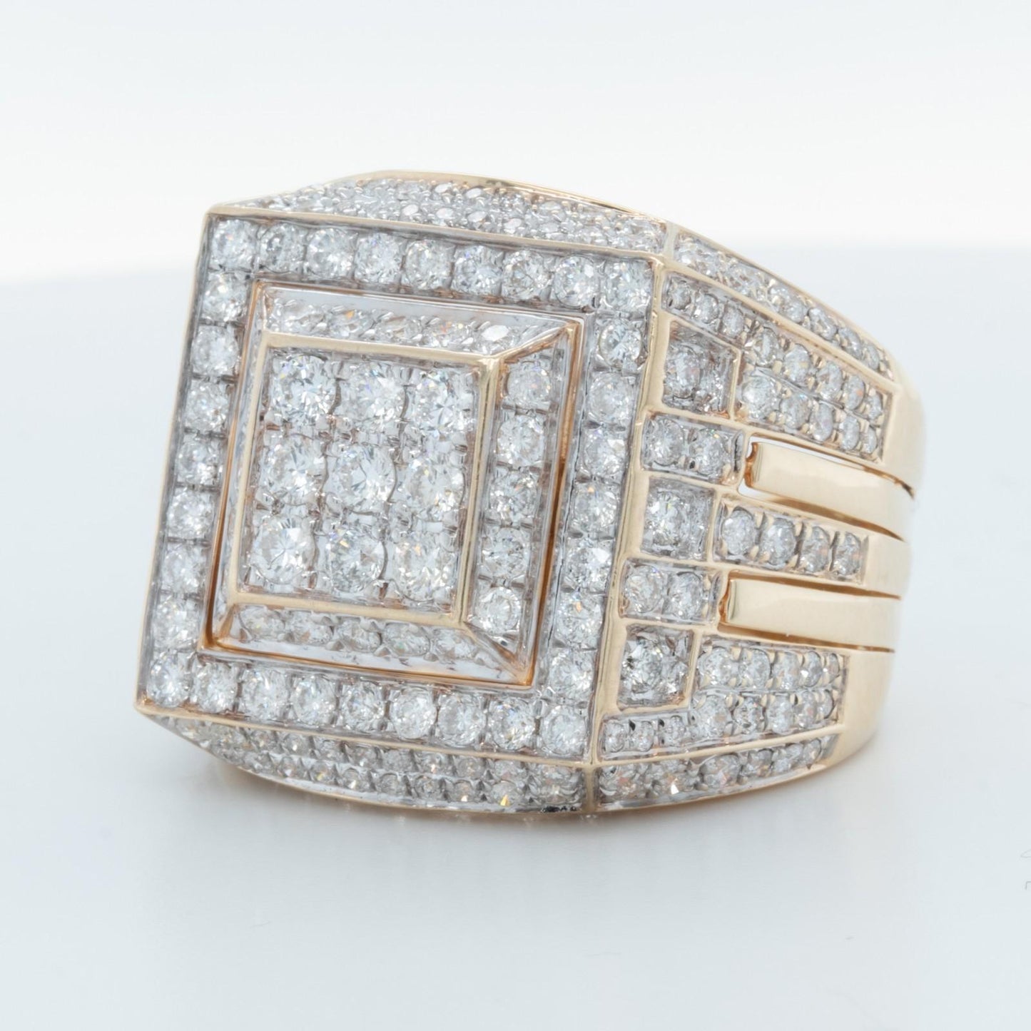 Men's 14k Yellow Gold Diamond Square Signet / Pinky Ring 6.87ctw H-I SI Size 7