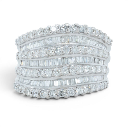 14k White Gold 7 Row Baguette & Round Diamond Ring 1.20ctw H-I I1 Size 7
